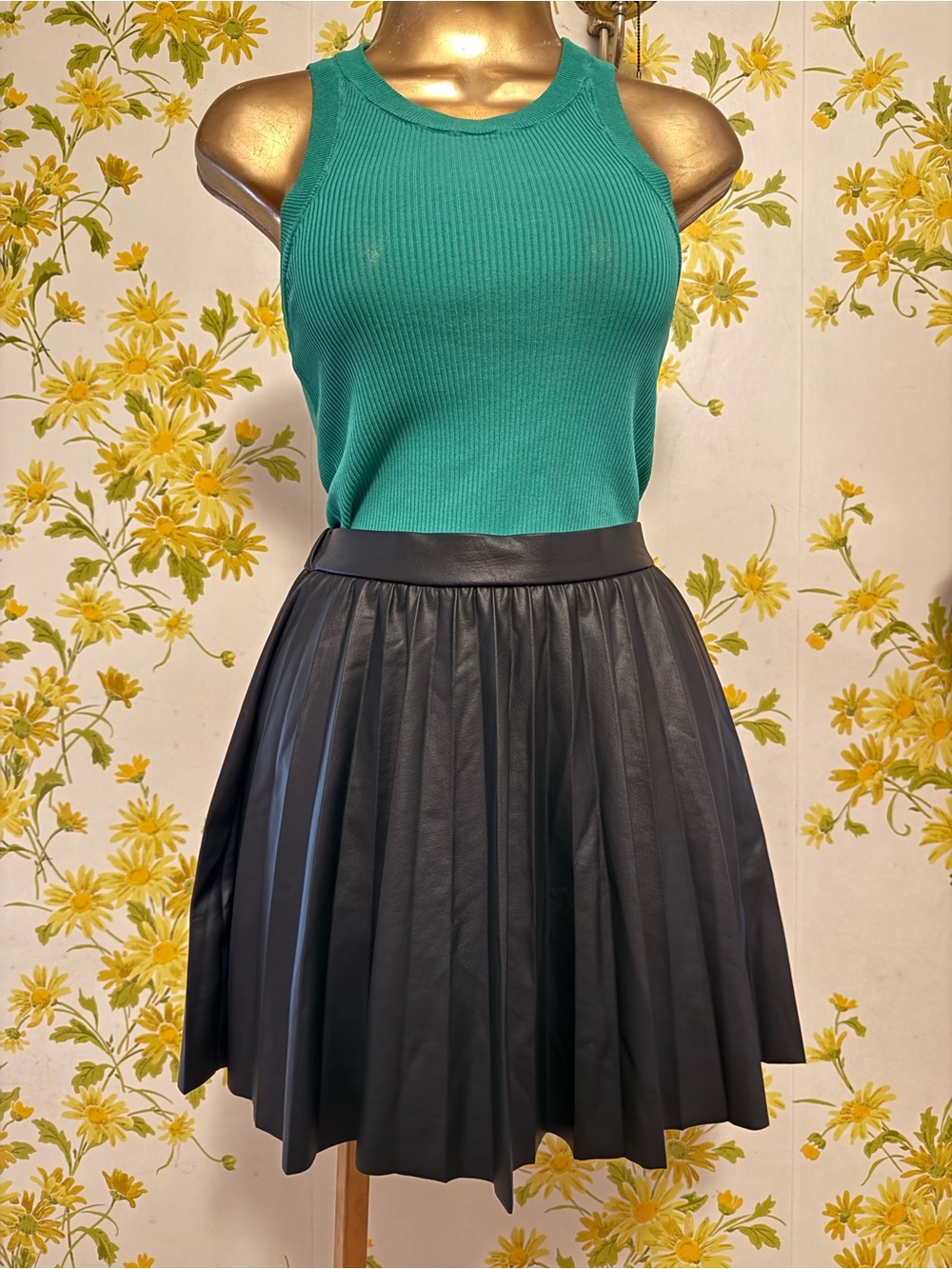 Zara Black Pleated Faux Leather Skirt size 11-12